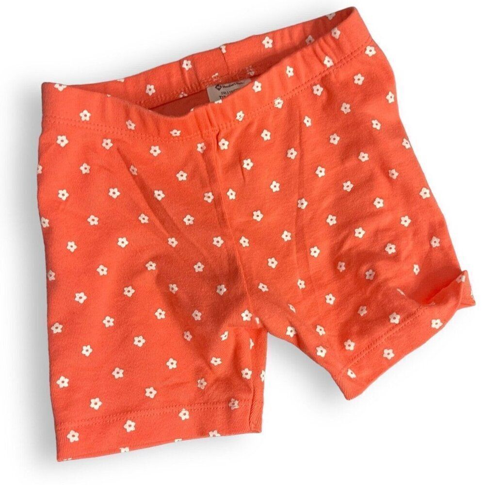 Members Mark Pull On Pajama Shorts Girls 3T Orange Ditsy Daisy Casual Stretch